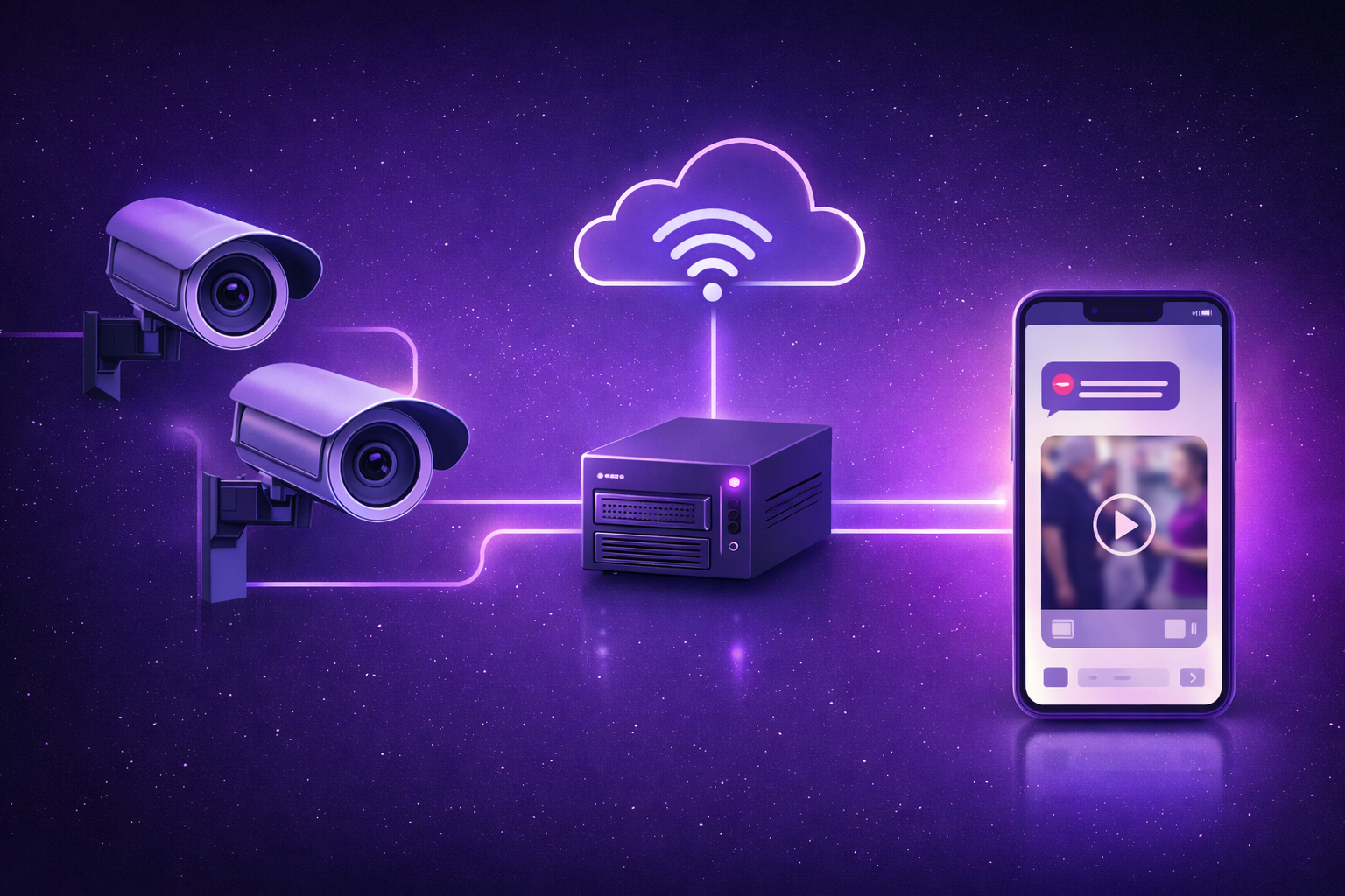 Схема: камеры, сервер, облако, смартфон